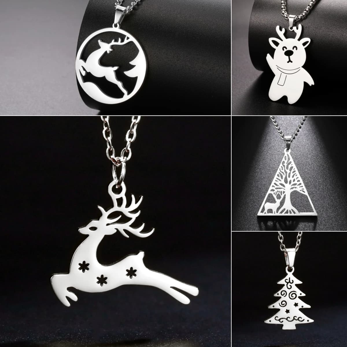 LIKGREAT Collana con ciondolo albero di renna alla moda in acciaio inossidabile Donna Uomo Carino Snow Running Deer Girocollo Gioielli Regali di compleanno
