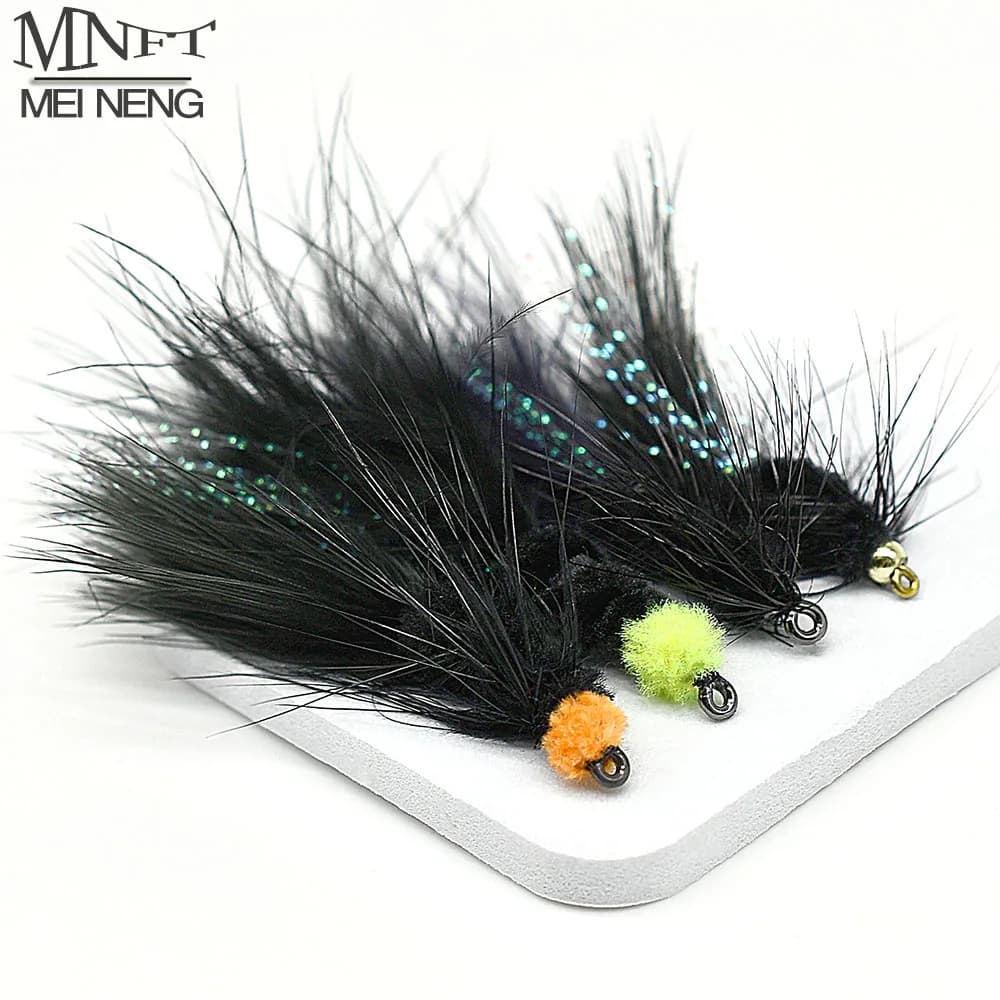 MNFT 8 pezzi Beadhead trota nera pesca a mosca streamer mosche esca