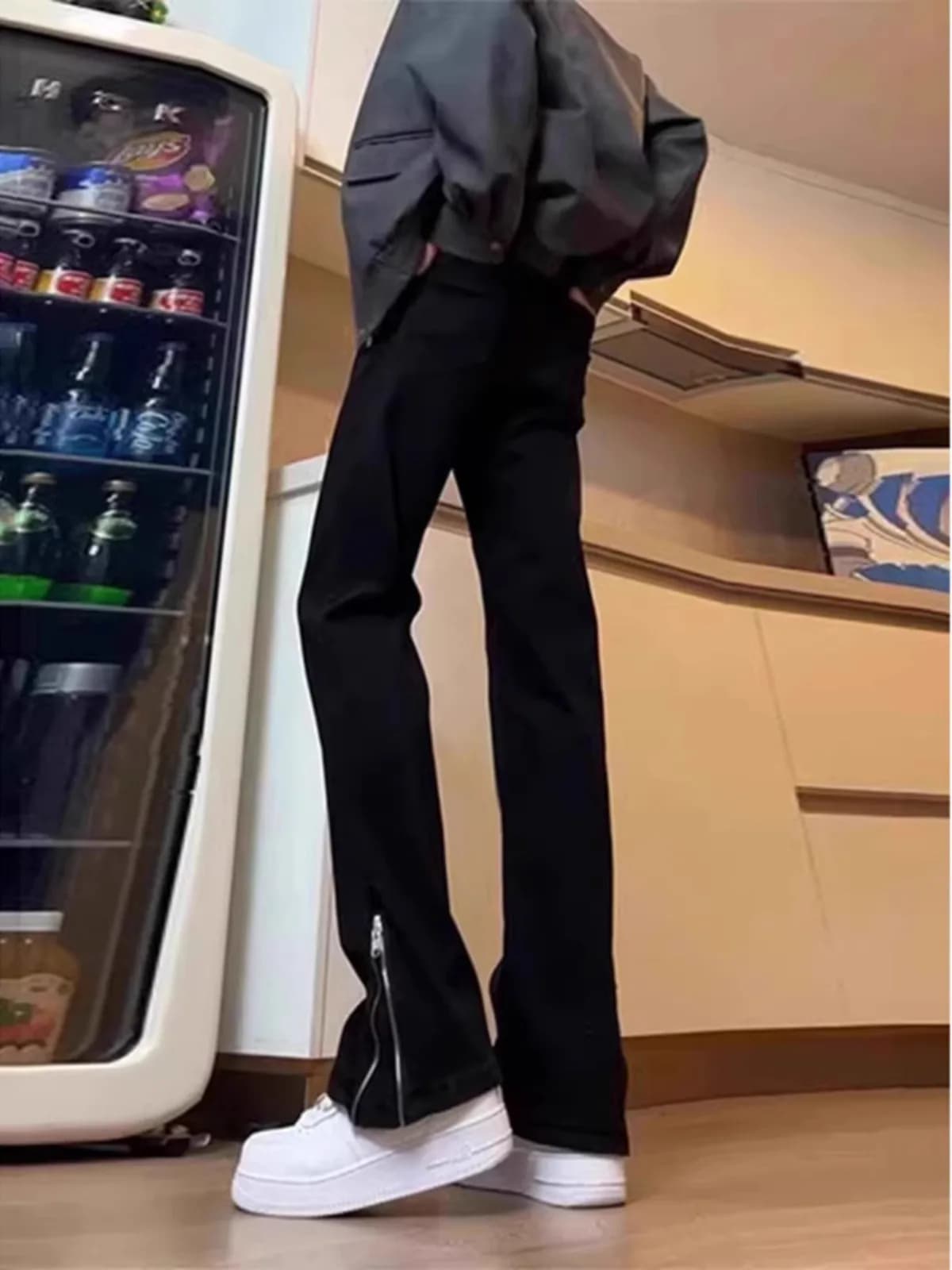 Men's Slim Fit Straight Leg Fleece Lined Jeans Knife Zipper Pocket High Street Style Winter Warm Fashion Trend Youth Jeans