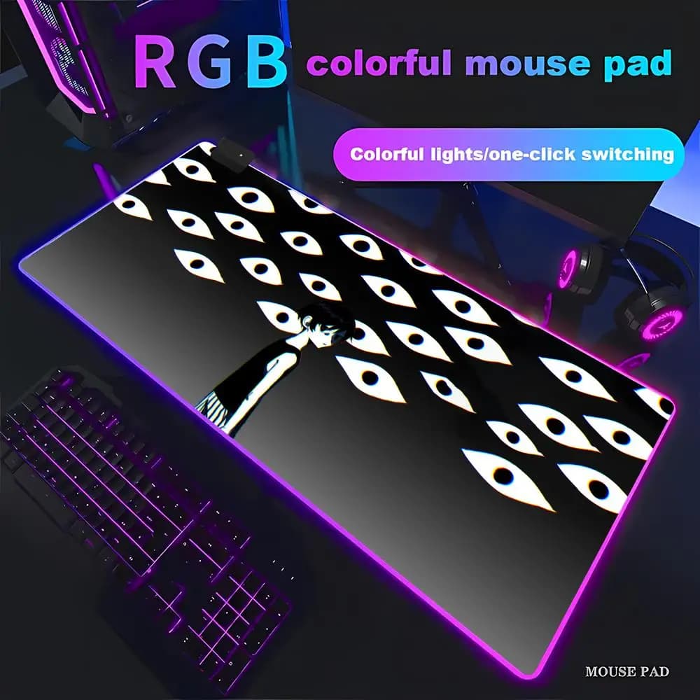 HYBXAXC Tappetino per Mouse Anime Kawaii Omori, Tappetino da Gioco RGB HD Grande con Luce LED XXL per PC, Antiscivolo