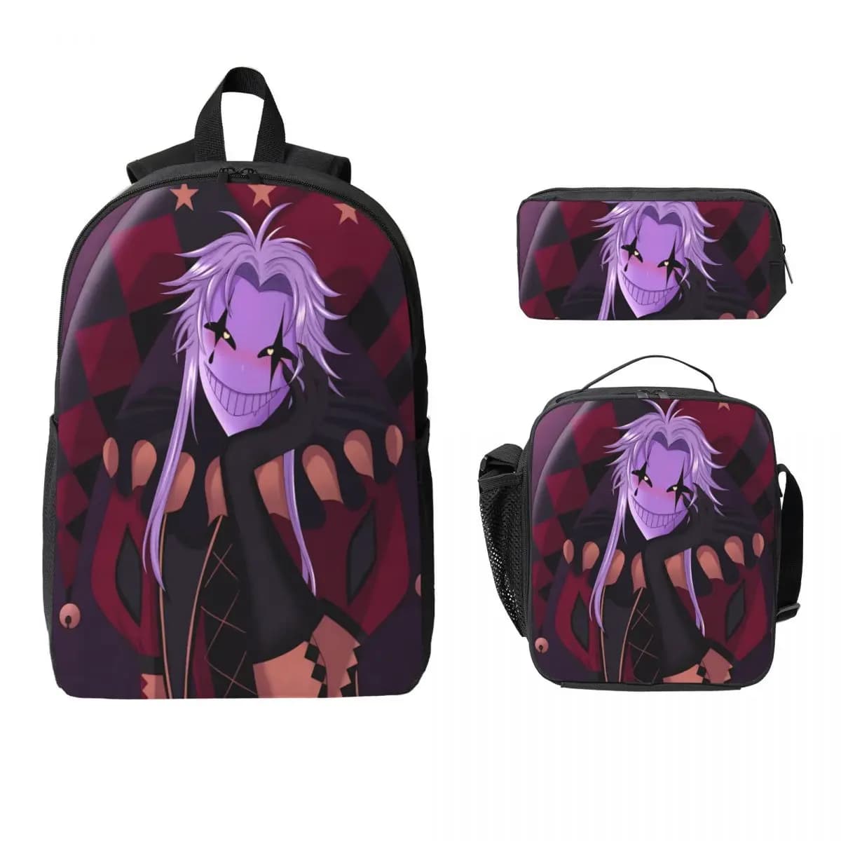 3Pcs Pierrots The Freak Circus merch Backpack Set for Boy Girl Pen Bags Bookbag Sets with Lunch Box For School Students Knapsack