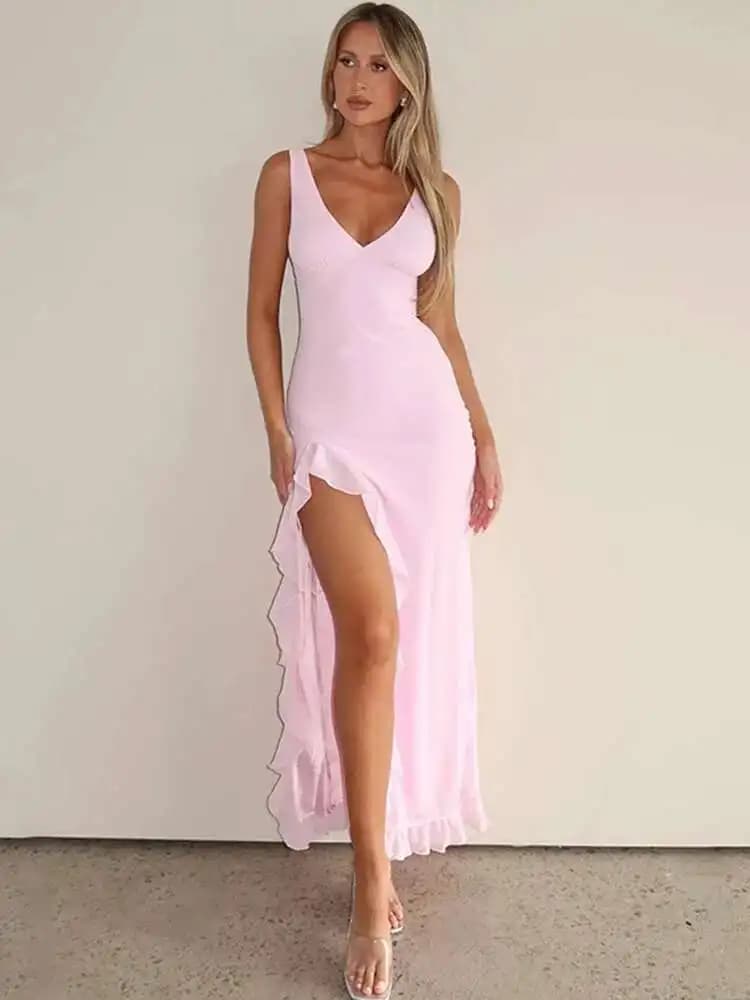 High Split Sexy Dress Women 2024 Robes Elegant Evening Summer Dress Backless Party Long Midi Dress Vestidos