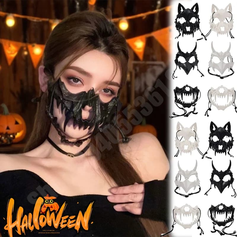 Maschera horror di Halloween Mezza faccia Drago Dio Teschio Terrore per feste in costume Spettacolo notturno Accessori cosplay di animali feroci