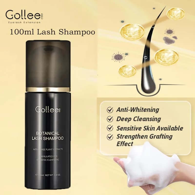 Kit Gollee Clean per la Pulizia delle Ciglia, Schiuma Detergente 100ml, Shampoo per Extension Ciglia, Pulizia Delicata del Trucco