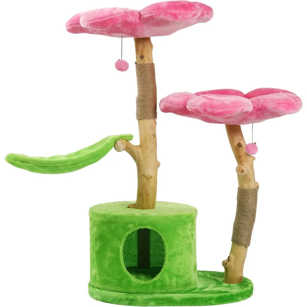 albero per gatti floreale in legno invernale, torre in legno, casa moderna, mobili, regalo, condo di lusso, albero dei fiori (azalea), tres-1