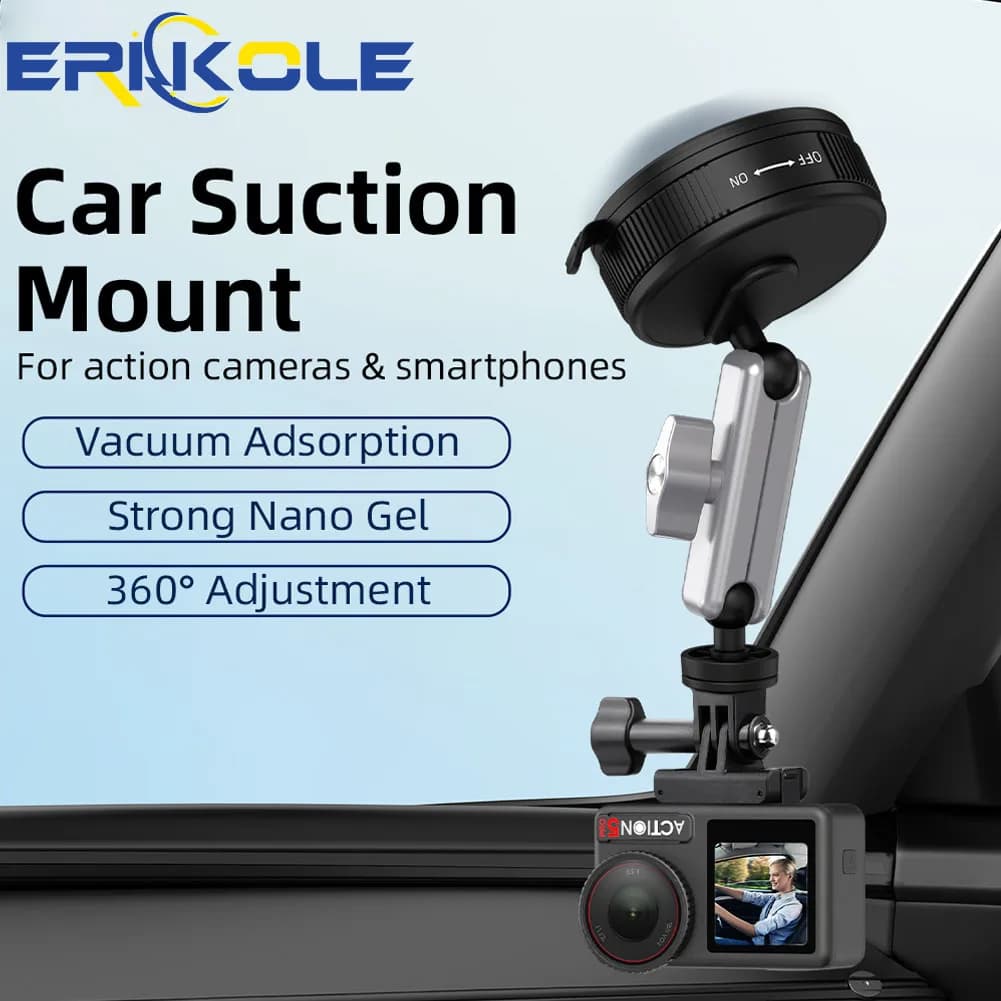 For DJI OSMO Action 6/5 Pro Insta360 Camera Suction Mount with 1/4 360°Adjustable Shooting Angle High Strength Suction Base