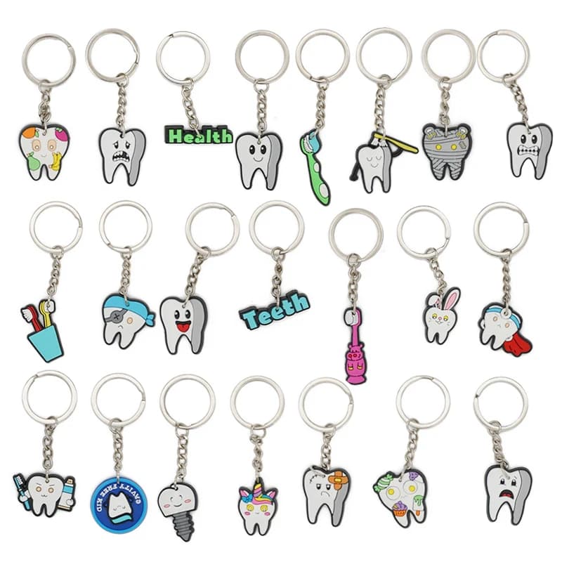 10 pezzi portachiavi denti denti salute spazzolino portachiavi titolari modello a forma di dente regalo per bambini chiavi ciondolo