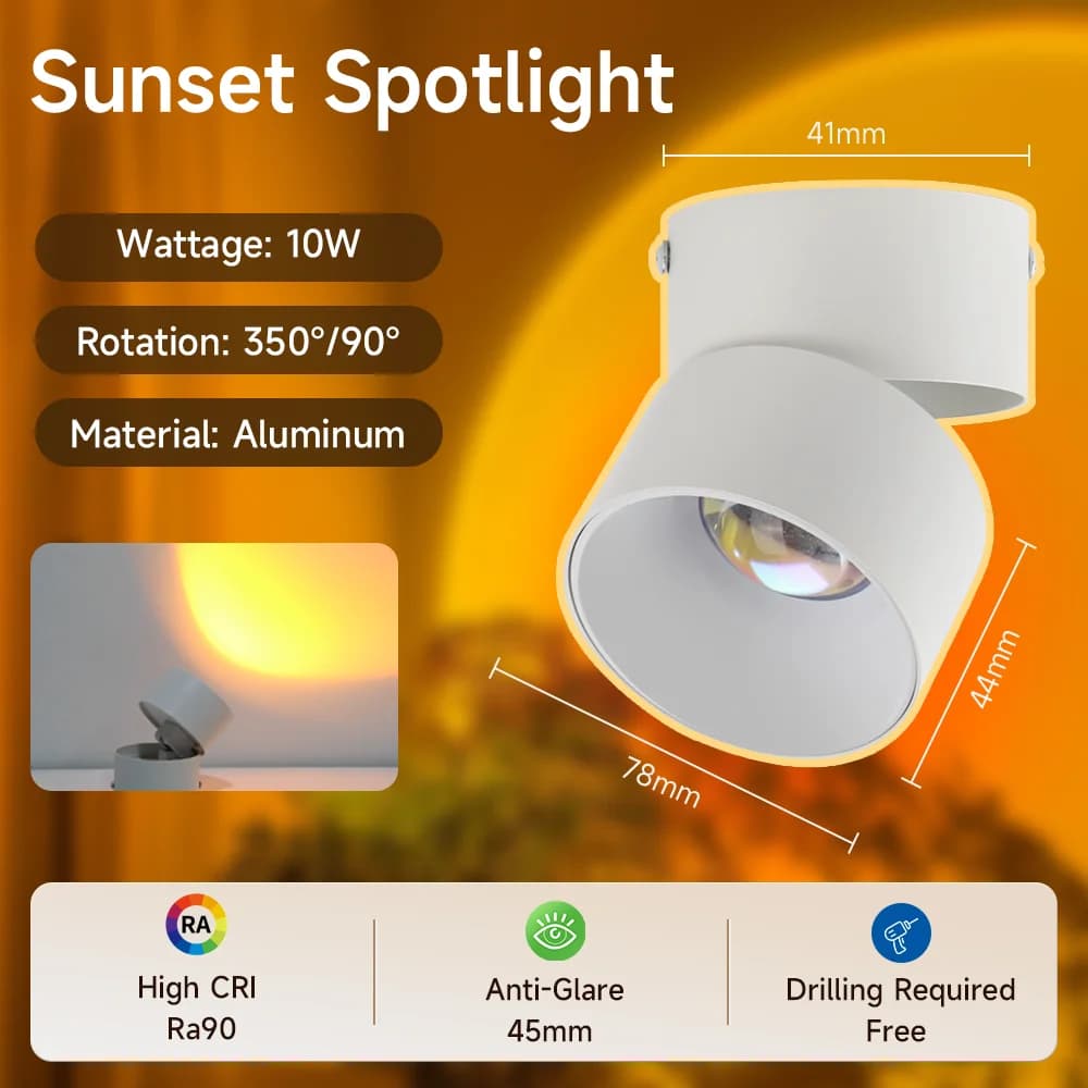 Faretto a LED Lampada da soffitto al tramonto Lampada da soffitto a montaggio superficiale 220V Luce d'atmosfera domestica per soggiorno Party COB Downlight