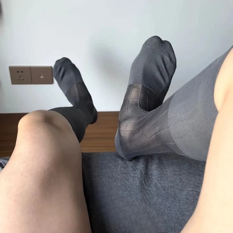 Calze Lunghe da Uomo per Business, Calze Trasparenti a Righe Multiple al Ginocchio in Nylon, Calze Eleganti da Gentiluomo
