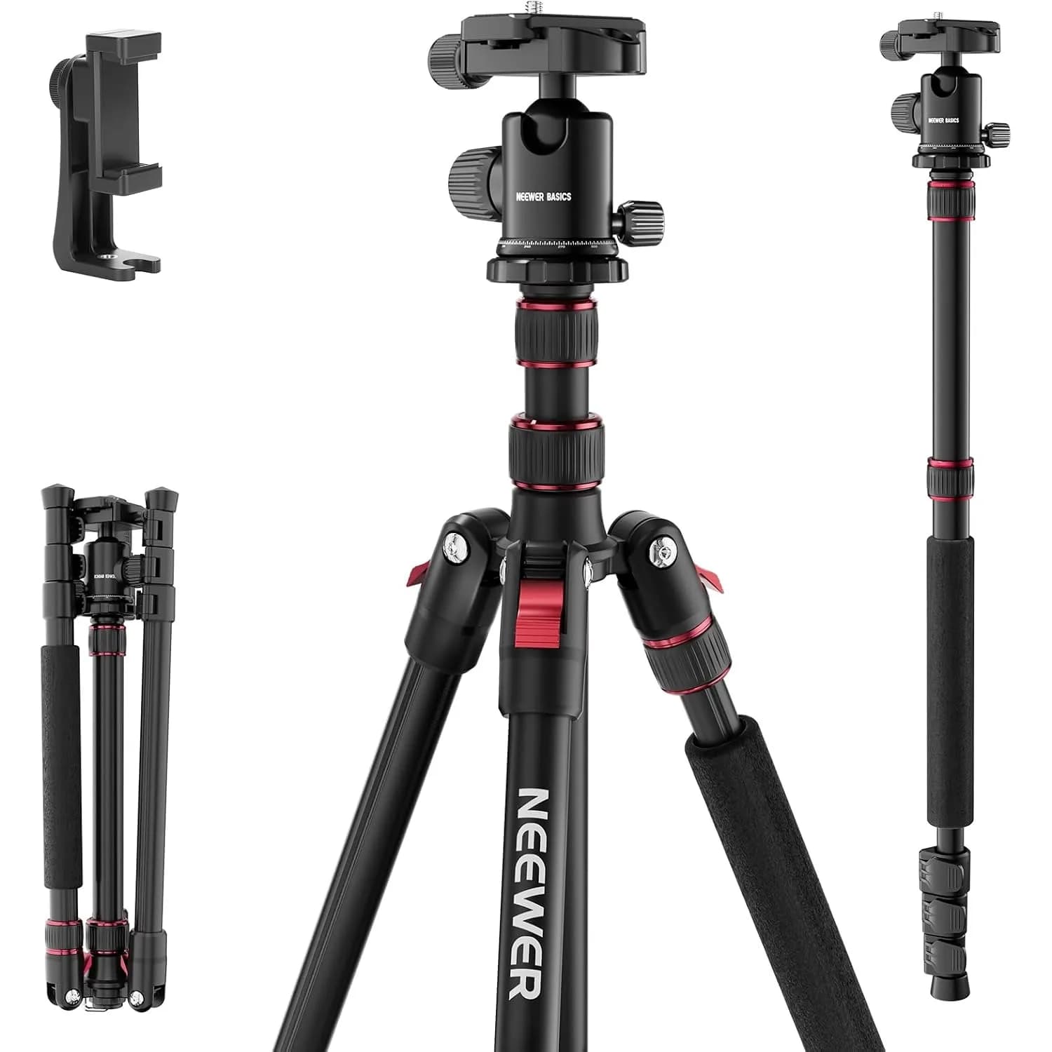 NEEWER 71" Aluminum Camera Tripod Monopod, 360° Ball Head DSLR Cell Phone Stand Holder Mount for iPhone Filming Video Recording