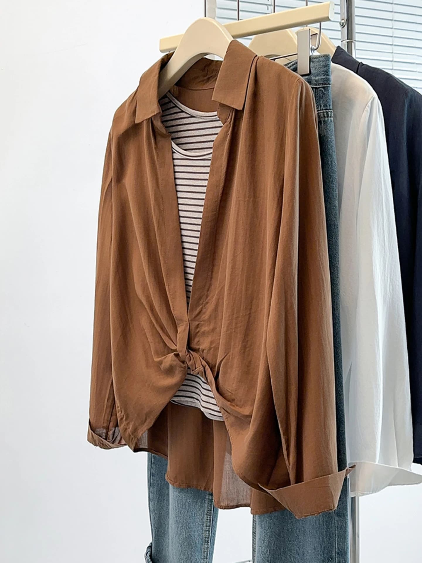 plus Size Casual Striped Shirt And Vest Set Women's Long Sleeve Spring Autumn High Waist Concealing Two Piece Suit Korean Style