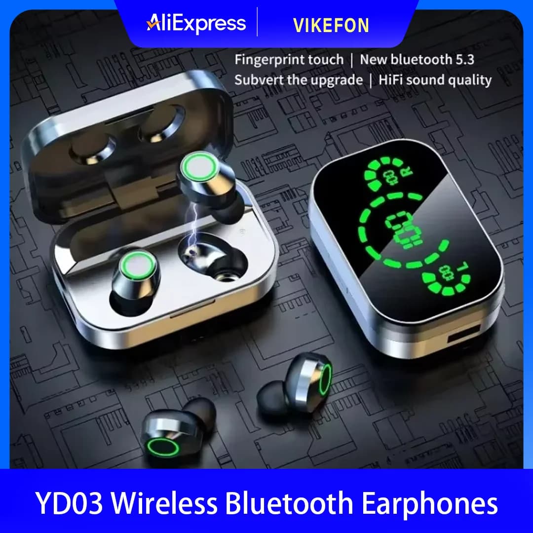 YD03 Auricolari Bluetooth senza fili Cuffie Sport all'aria aperta 5.3 con contenitore di ricarica Display Touch Control Auricolari per Muisc