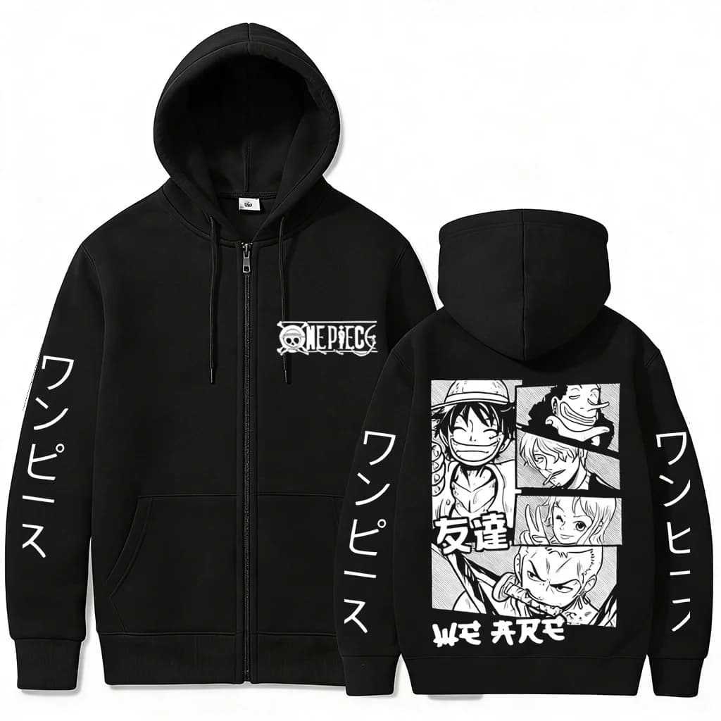 Felpa con Cappuccio One Piece Anime con Zip, Manica Lunga, Stampa Grafica Luffy, Streetwear Casual per Uomo e Donna, Primavera 2026