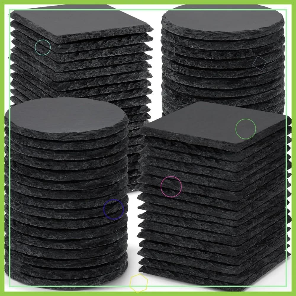 72 black slate subsets, squares and 4 inch rounds for laser engraving, diy gifts, weddings