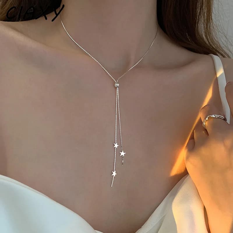 CIAXY Collane con stella color argento per donna Lunga nappa Pull Design Catene con clavicola Goth Choker Gioielli di moda Collares