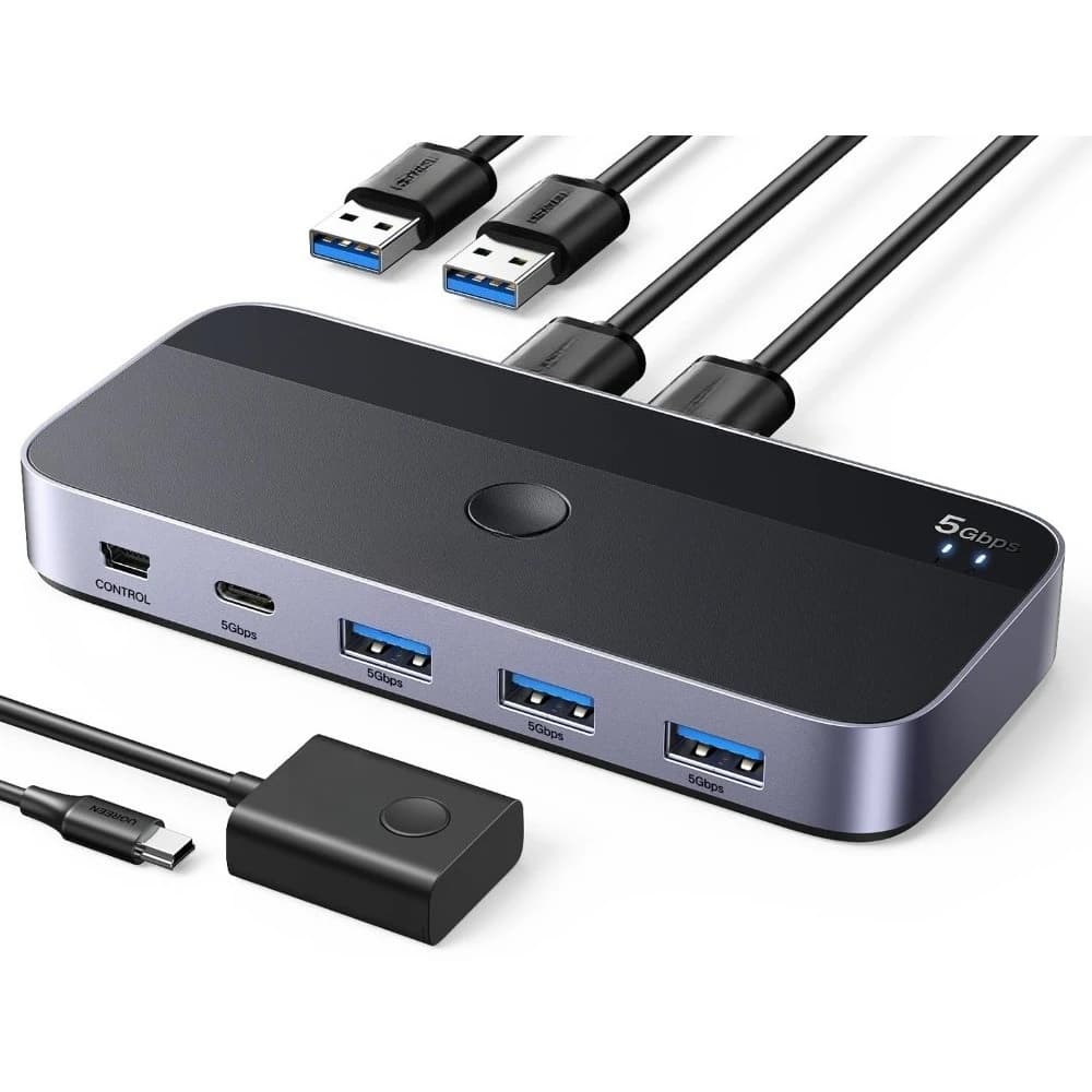 Switch USB 3.0 per 2 computer Condividi hub dispositivi USB C A a 4 porte con tastiera, mouse, stampante, scanner e 2 cavi