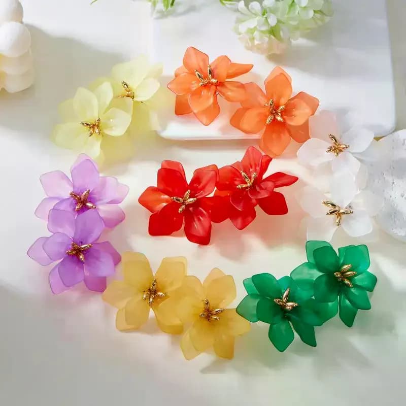 1 Pair Girl Party Wedding Jewelry Bohemia Exaggerated Acrylic Big Flower Earrings For Women Green White Red Flowers Stud Earring