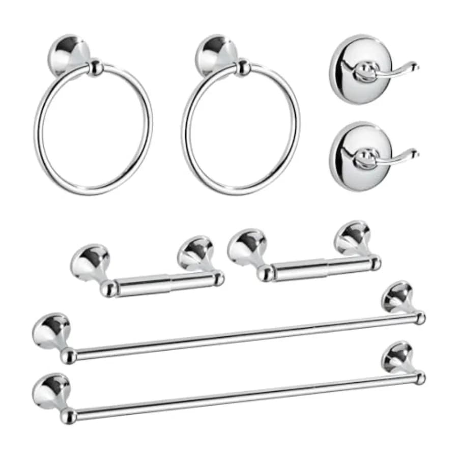Set di 8 Accessori per Bagno: Portasciugamani Regolabile, Anello Portasciugamani, Porta Carta Igienica, Gancio Portasciugamani, Accessori da Parete per Bagno