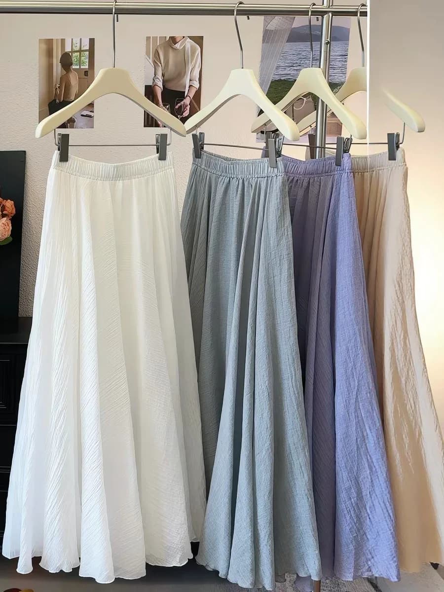 Gonna a trapezio in lino fluido a vita alta con elastico, taglie forti, vestito lungo da donna, stile slimming per il commuting