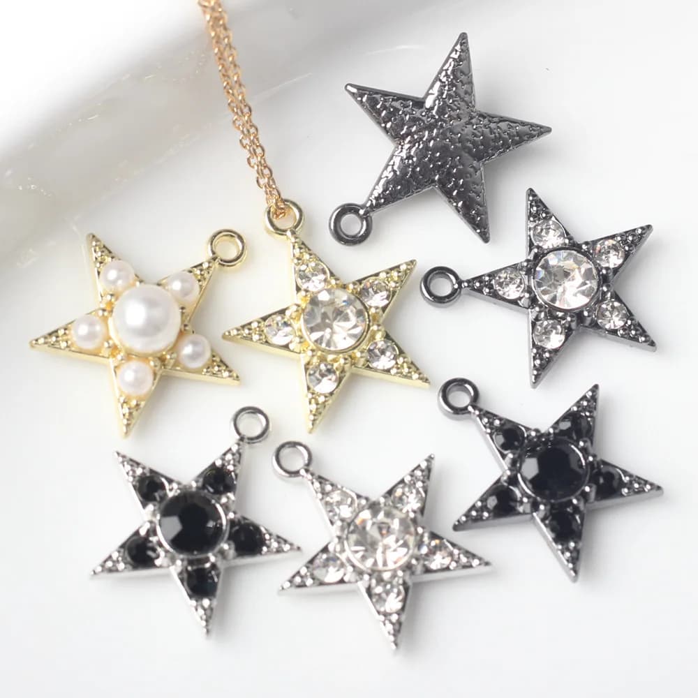 10 pcs/lot 17*19 MILLIMETRIES In Zinco Alloy Strass Pearl Star Set Pendants And Pendants for World Bracelet Necklace Accessories Make You
