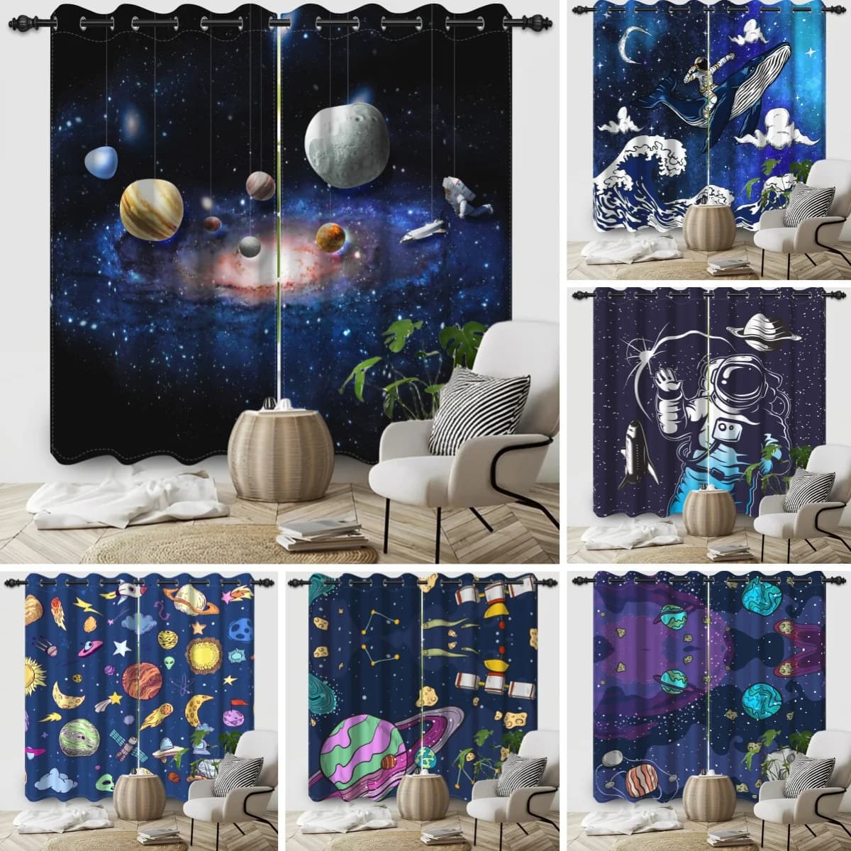 2 pezzi galassia cosmica pianeti tende galassia balena camera dei bambini camera da letto decorazioni per finestre camera tende oscuranti con isolamento termico