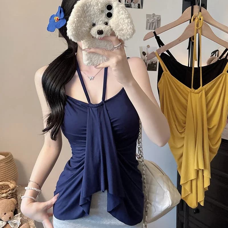 simple sexy korean blouse Woman Fashion summer slim halter top waist cover camis canotte top woman