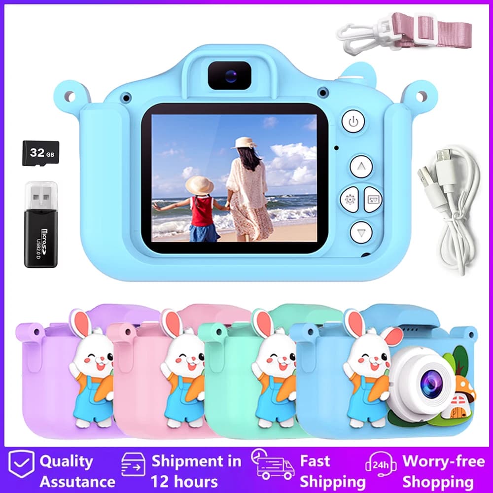 Children Camera 1080P HD Digital Video Camera 2.0-inch 32G SD Kids Camera with Silicone Cases Toys For Christmas Birthday Gifts
