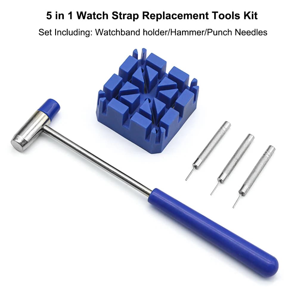 5 Pz/set Cinturino Orologio Link Remover Kit di Strumenti di Riparazione Cinturino Orologio Spille Punch Martello Supporto Del Braccialetto Regolare Punzonatura Strumento Orologiaio