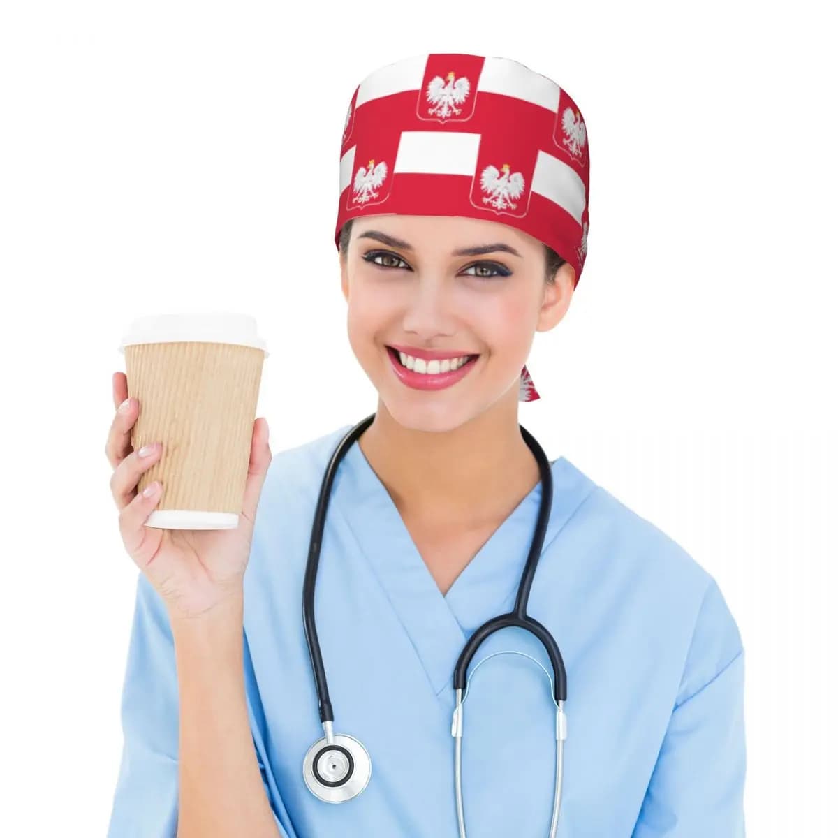 Polish Flag Flag Of Poland Scrub Hat Doctor Working Surgical Cap Unisex Adjustable Nursing Caps for Dentist