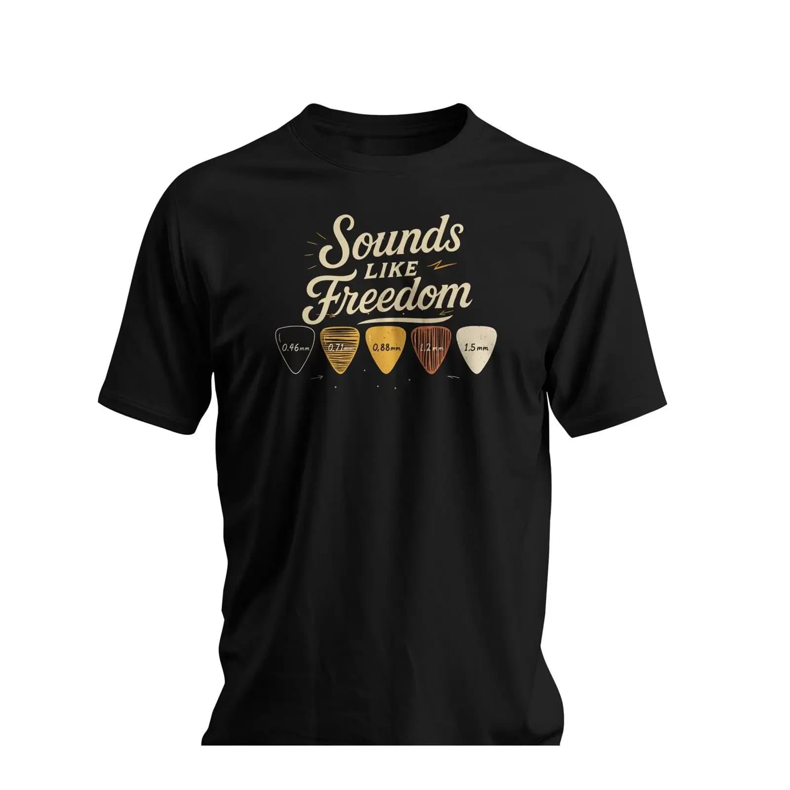 Sounds Like Freedom Guitar Pick T Shirt Black for Guitarist Music Lover vintage Washed Stretched Slightly Comfortable