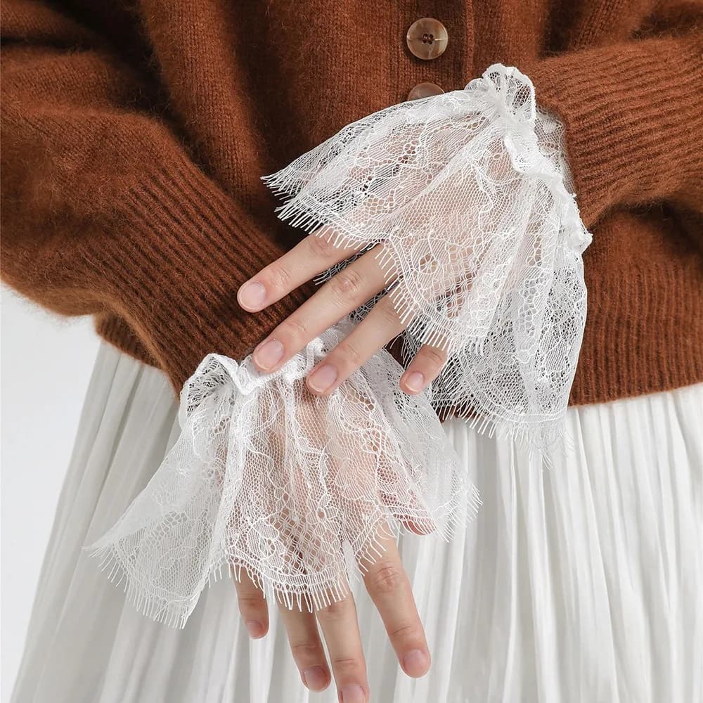 Moda All-match Ruffle Manica finta Lolita Polsini con maniche staccabili pieghettate Protezione solare Polsini in pizzo Accessori per abiti da sposa