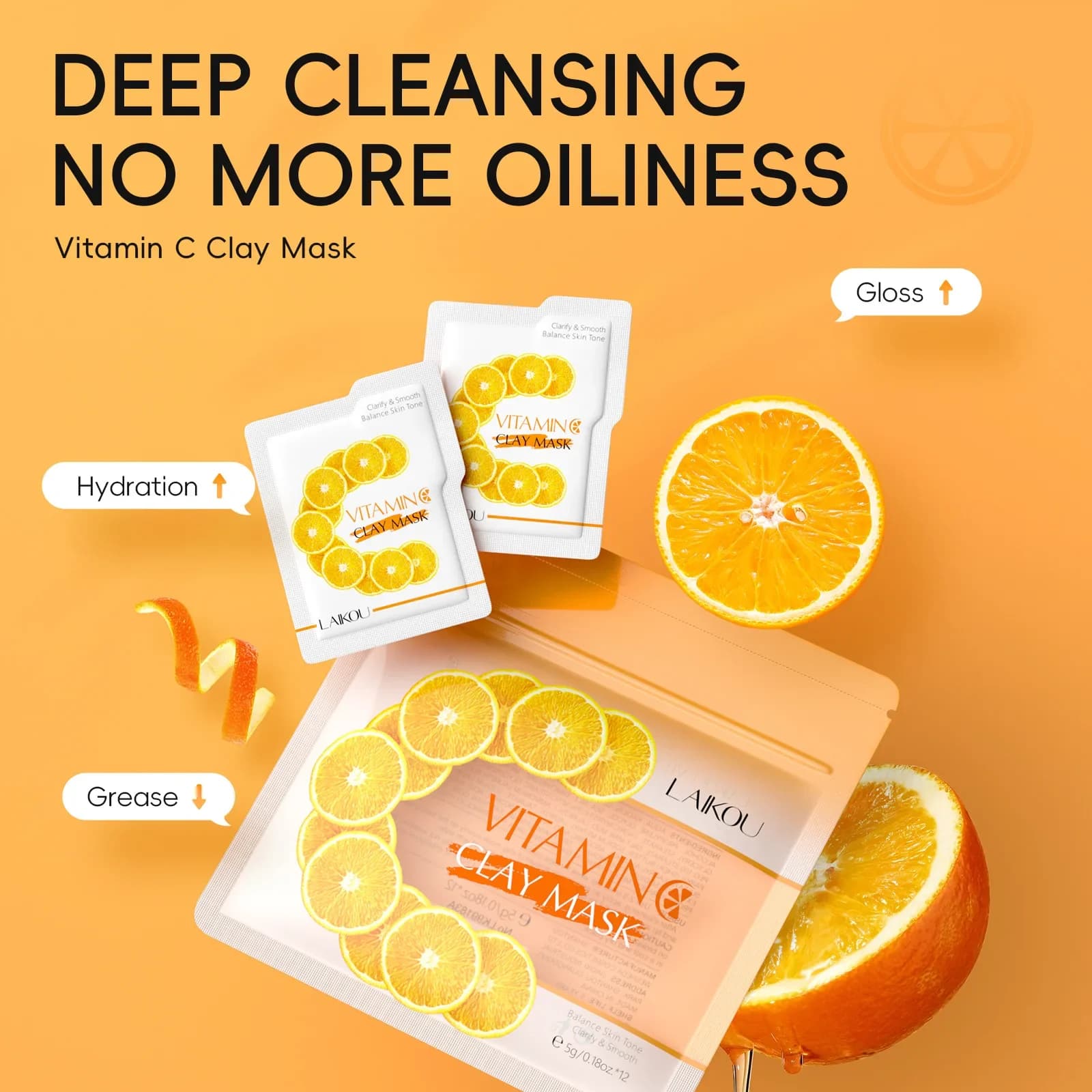 LAIKOU Set di 12 Maschere Viso alla Vitamina C, Maschera Facciale al Collagene Idratante, Maschera in Foglio Coreana per la Cura della Pelle, Idratante e Illuminante
