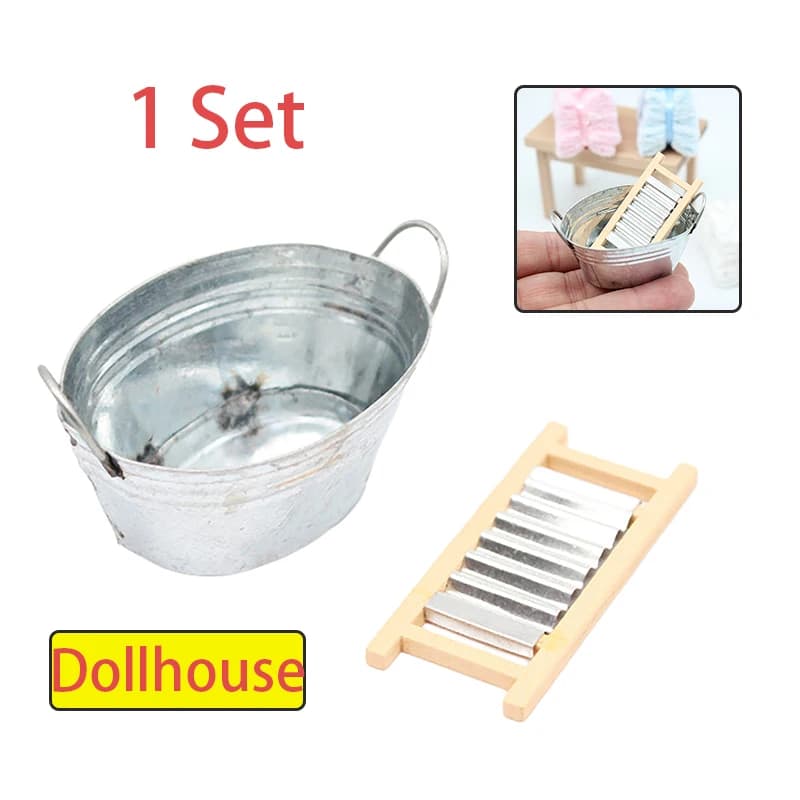 2 pezzi/set 1:12 casa delle bambole in miniatura lavabo secchio di ferro modello bagno decorazione giocattolo accessori per casa delle bambole