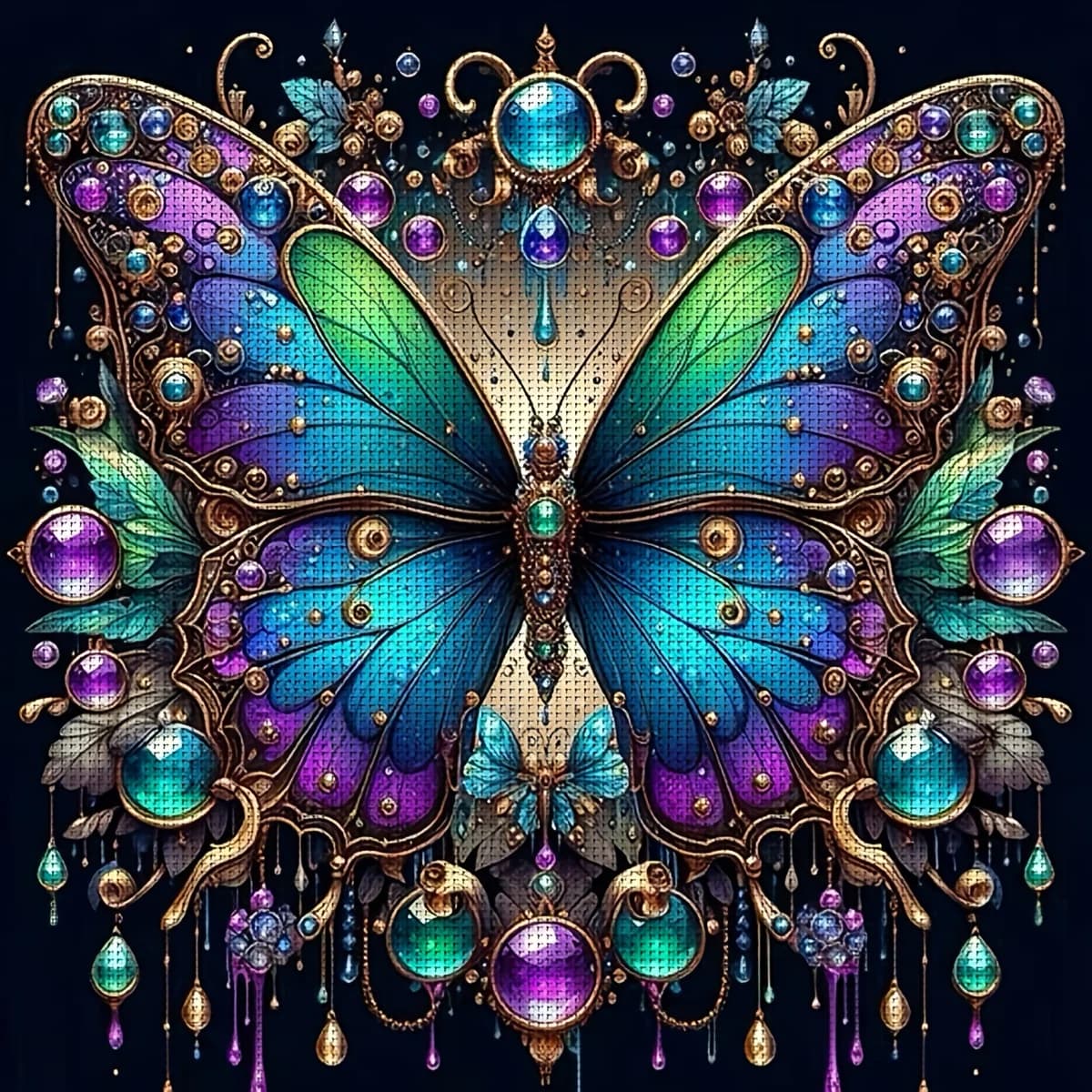 1PC 36X36cm/14.17X14.17inch, 11CT Print Cross Stitch DIY Kit, Gem Butterfly, Adult Beginner's Relaxed Cross Stitch