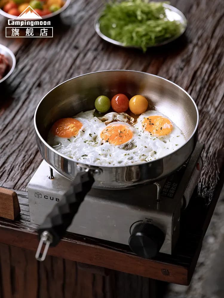 campingmoon Padella in Acciaio Inox con Manico Rimovibile, Padella da Esterno Non Rivestita, Universale per Piani a Induzione CC-23
