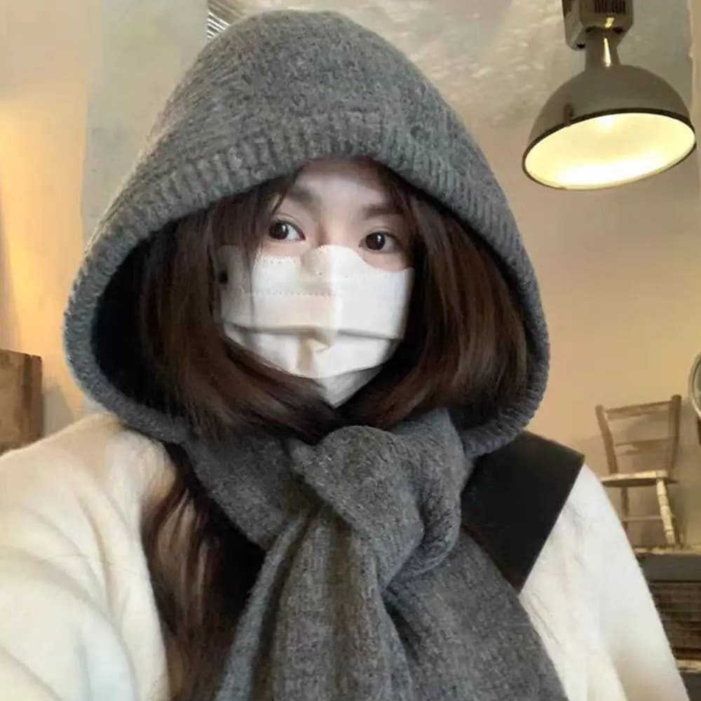 Korean Style Knitted Winter Balaclava Thickened One-Piece Scarf Cap Hooded Hat Winter Accessories Neck Collar Outdoor Sports