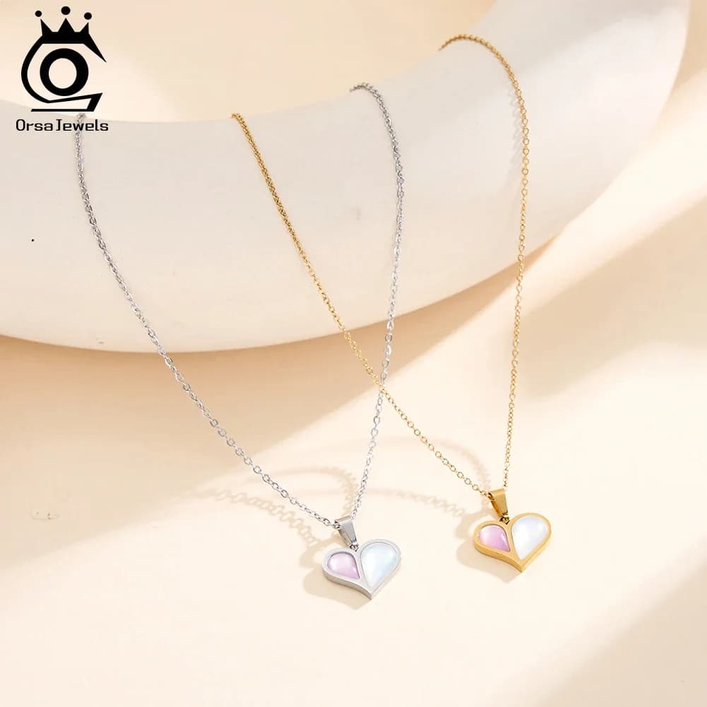 ORSA JEWELS Collana con ciondolo a forma di cuore in acciaio inossidabile per donna, collare con ciondolo placcato 18 carati, accessori per gioielli impermeabili, regalo STMN10