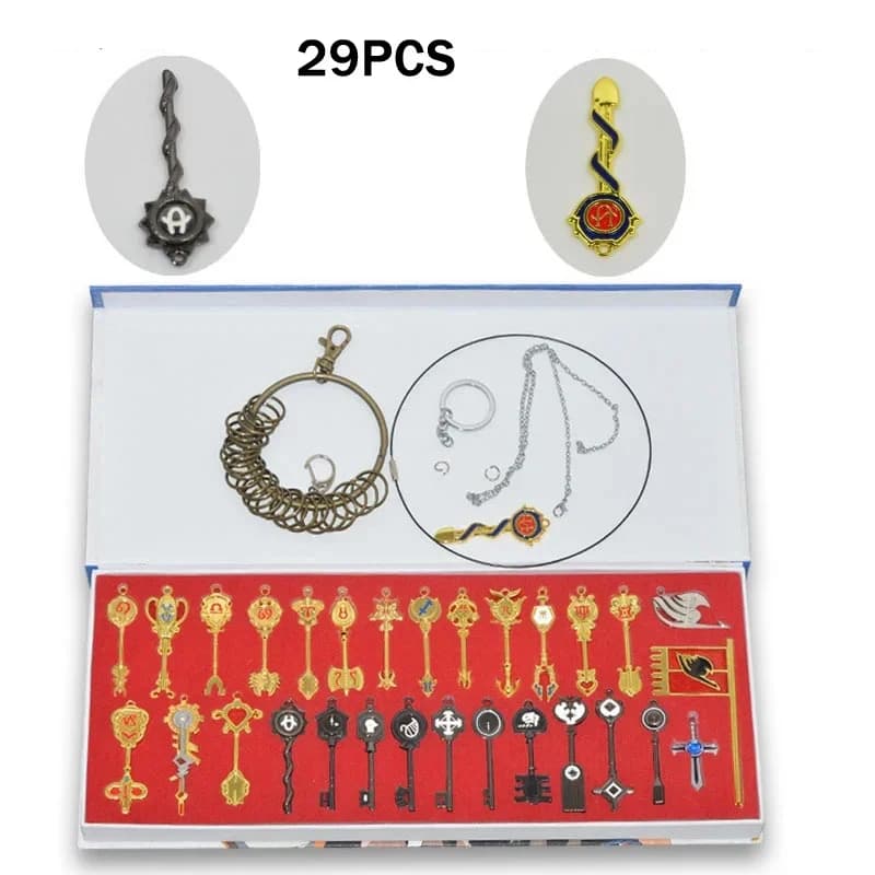2026 29 Pcs/Set Fairy Tail Lucy Cosplay Keychain Scale & Free Pink Tattoo Heartfilia Sign Of The Zodiac Gold Key 19LDE
