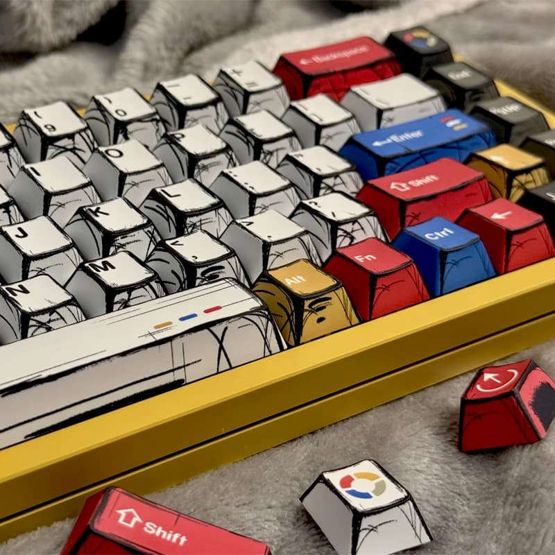 Keycap Set Manga Style in PBT, 136 Pockets, Cherry Classic, Color Blocks, for Mechanical Keyboards 60/84/98/108