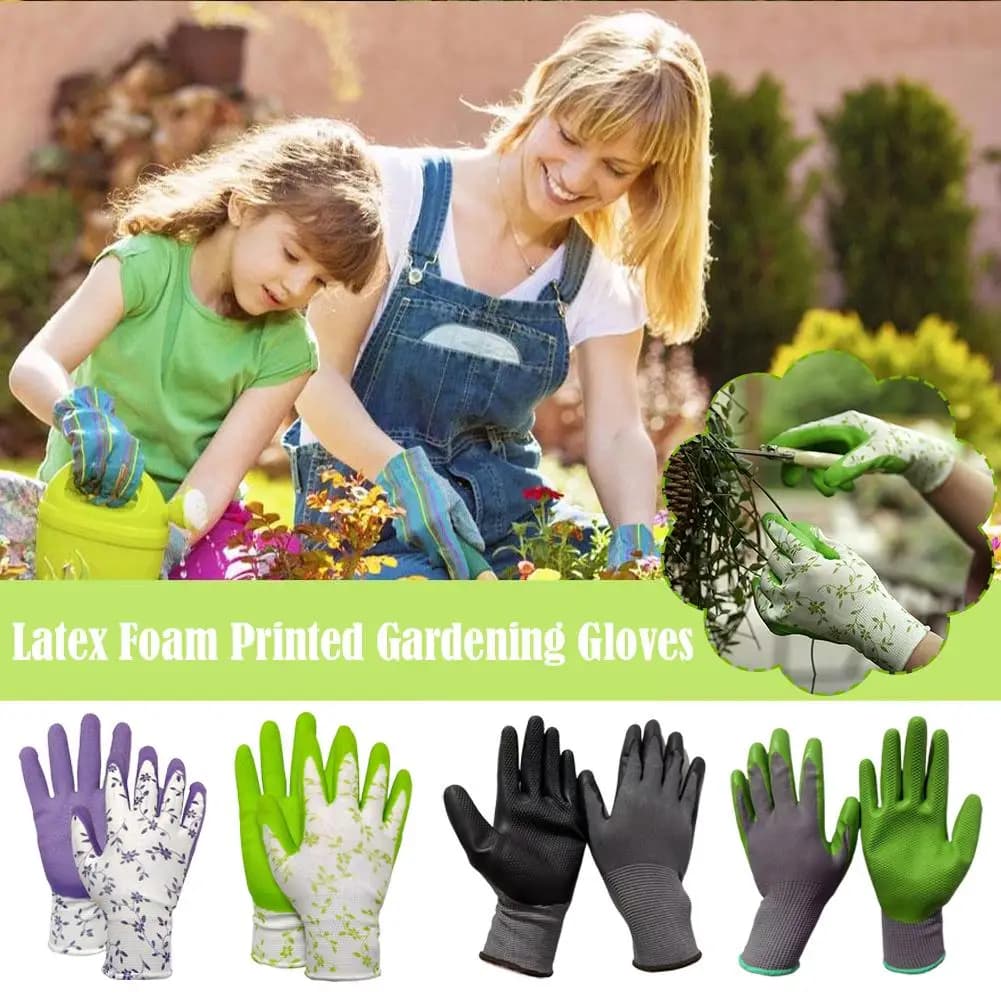 Latex Foam Printed Gardening Gloves For Gardening Landscape Diy Rubber Gloves Working Glove Medium Size Fits Most S2z1