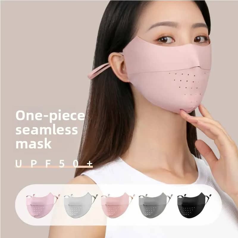 Maschera Protettiva Solare, Maschera Traspirante 3D Senza Cuciture in Seta Ghiacciata per Donna, Protezione UV Estiva con Sensazione di Freschezza