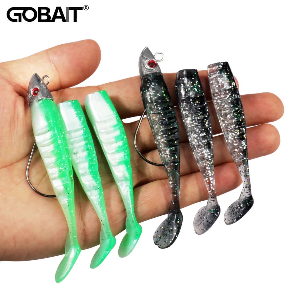 3 pezzi esca morbida con gancio in metallo con testa jig 15.5g 10cm 26g 13cm coda a T verme spigola pesca pesca Swimbait attrezzatura esca di ricambio