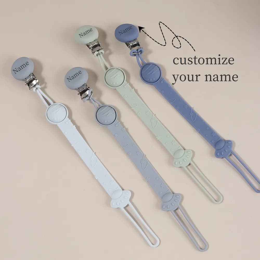 Custom Name Silicone Pacifier Clip, planet Universe Design Teether Toy, Anti-Drop Pacifier Holder Chain for Babies