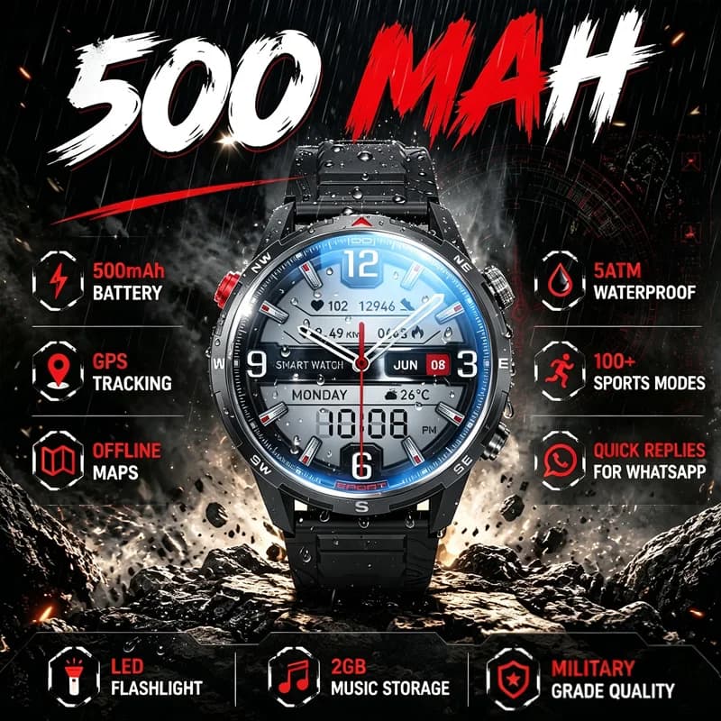 Outdoor Smart Watch 1.43-inch AMOLED Flat Built-in 2GB Memory Offline Map High-precision Health Sensor Bluetooth Call Smartwatch