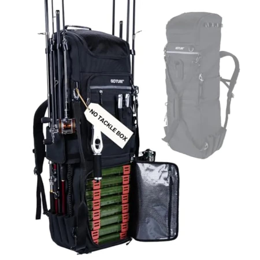 Zaino da pesca 116L con 8 porta canne, borsa porta canne resistente, porta attrezzatura, adatta per 8 vassoi, organizer a 3 strati per Sa