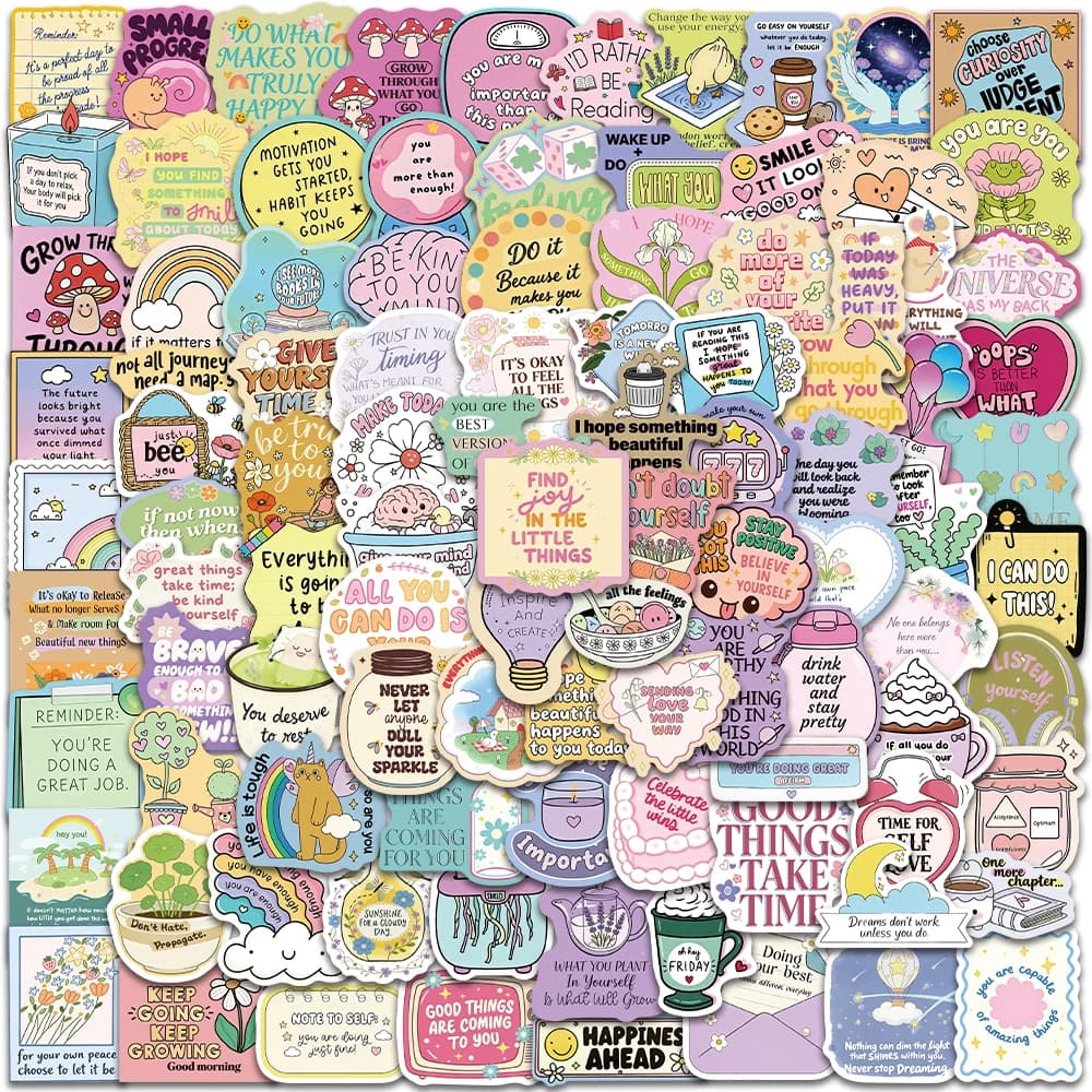 100pcs Positive Affirmation Inspirational Stickers, Heartwarming and Healing Decals for Phone Case Guitar Skateboard Scrapbook