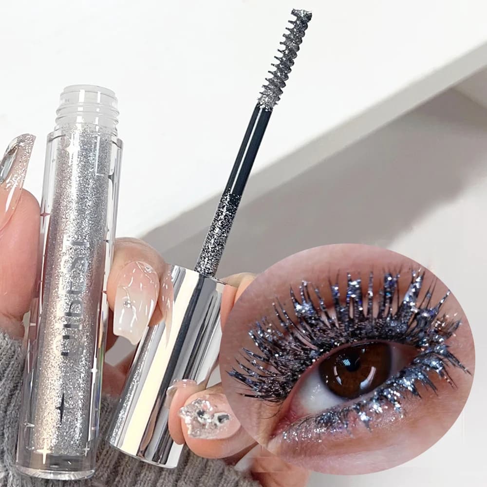 Mascara Glitter impermeabile Quick Dry Lasting Curling ciglia spesse e lucide Sexy Diamond Gold Purple Silver Mascara trucco coreano