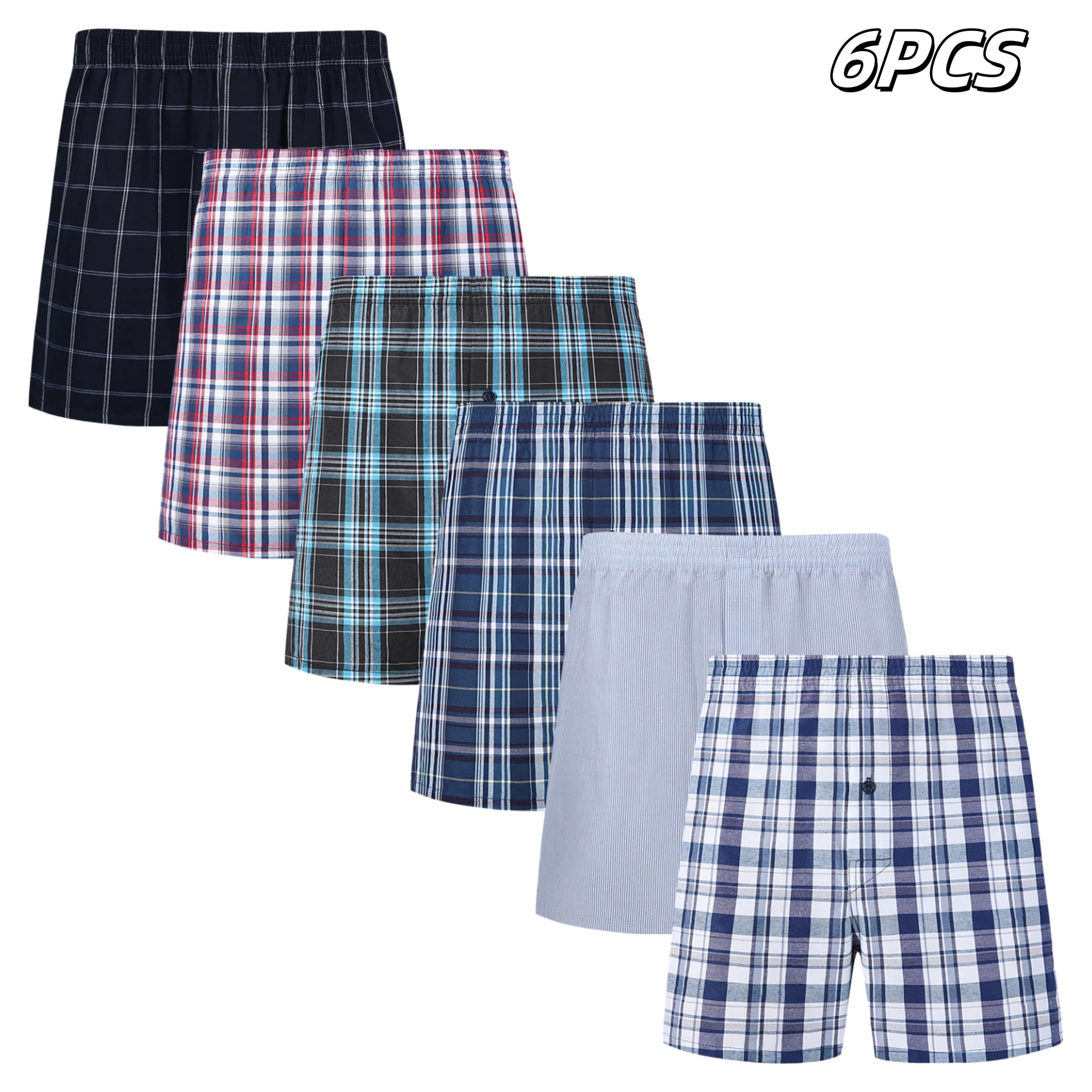JupiterSecret 6 pezzi boxer in tessuto da uomo scozzese casual elastico in vita e bottoni intimo per uomo colore casuale
