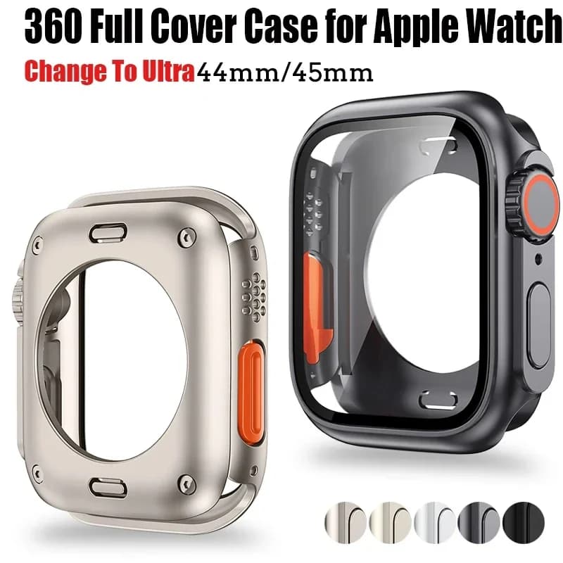 Custodia protettiva per schermo per Apple Watch 44mm 45mm 40mm 41mm Custodia rigida per paraurti anteriore posteriore per PC per iwatch 9 8 7 6 5 4 Cambia in Ultra