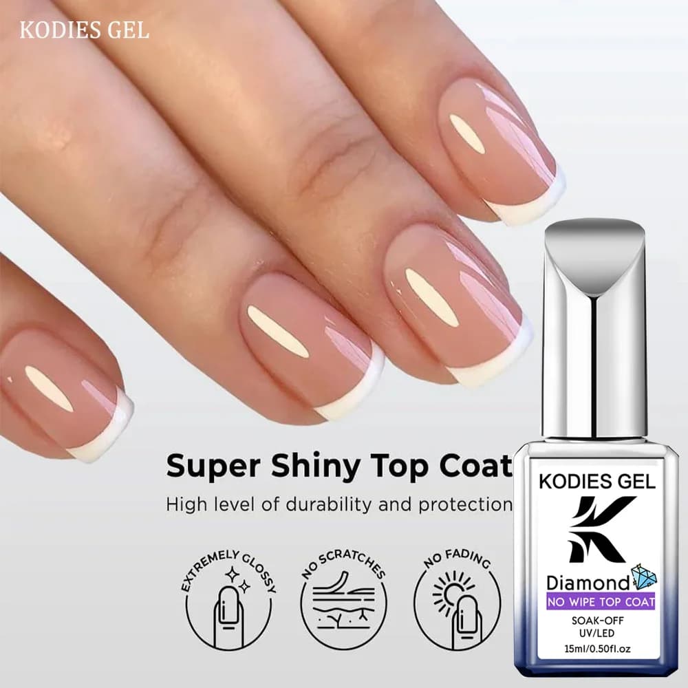 KODIES GEL Diamond Top Coat No Wipe Super Shiny 15ml HEMA / TPO Free Gel Nail Polish Crystal Shine Gel Finish All for manicure